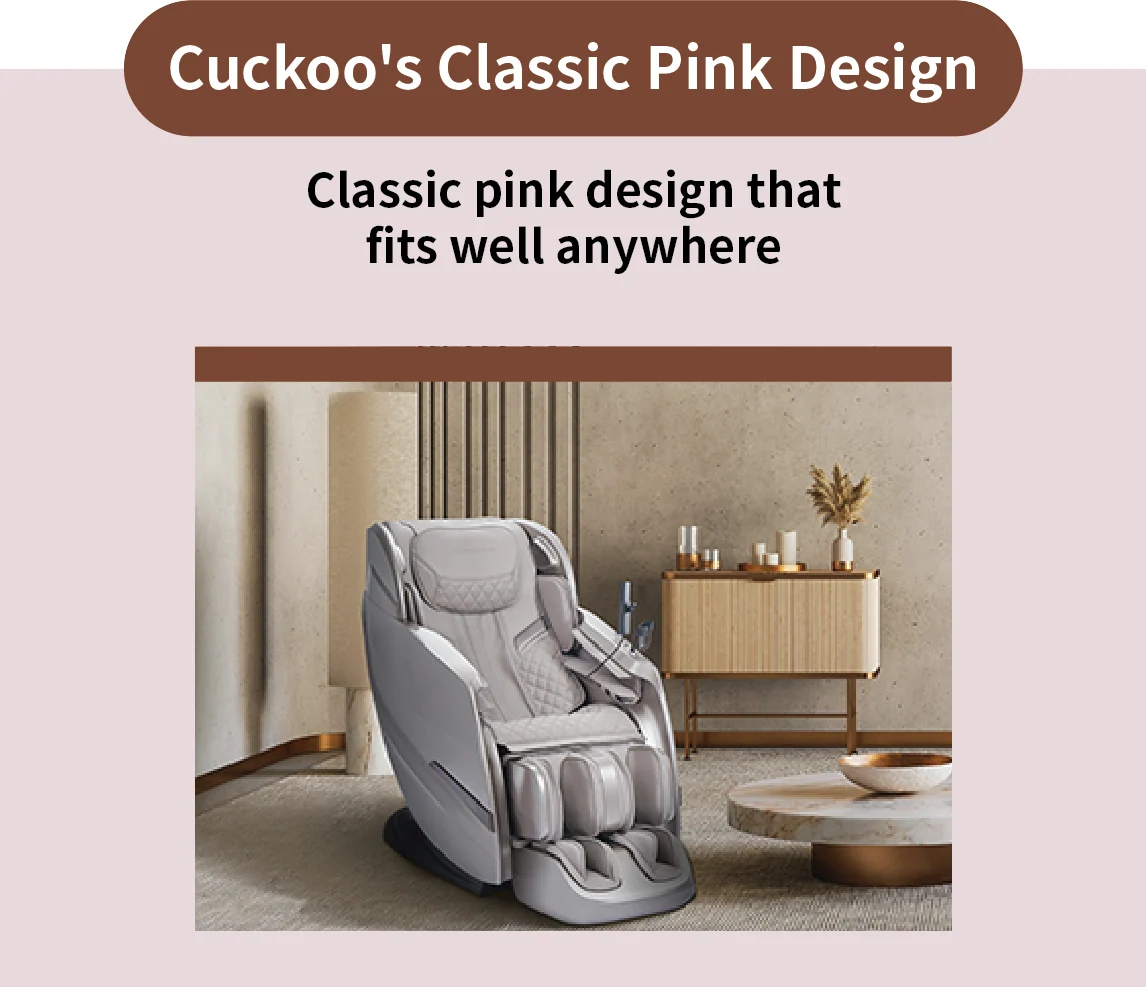 Classic Pink Renature 4D Massage Chair in a living room, highlighting its versatile design that fits anywhere. (CMS-E410CP)