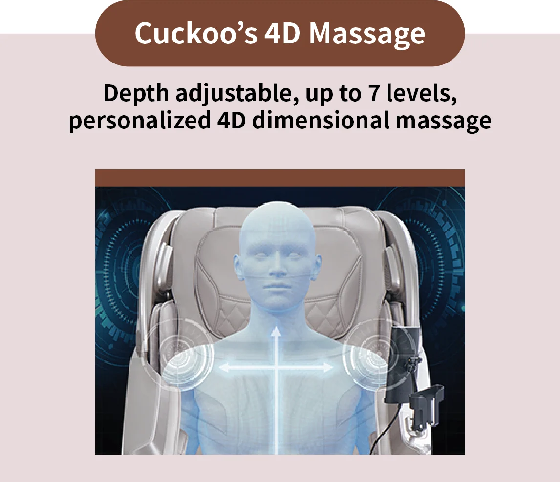 Cuckoo's 4D massage: features 7 levels of adjustable depth for a personalized, dimensional massage experience. (CMS-E410CP)